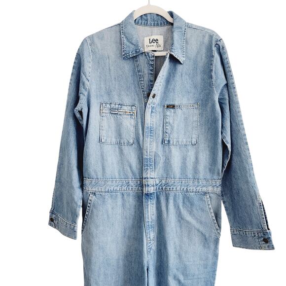 Lee Medium Wash Long Sleeve Denim Jumpsuit with Heart Patch Size Small - Picture 5 of 7